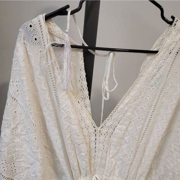 Melissa Odabash White Kaftan Cotton Wrap Robe Coverup One Size - Picture 3 of 7